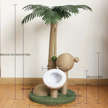 Coconut Tree Cat Scratching Post with Ball Toy – vue 4