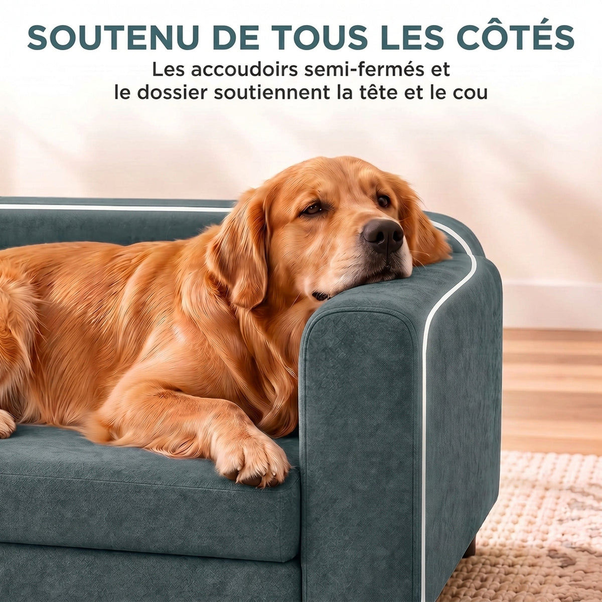Canapé pour Chien Lit pour Chien Coussin Déhoussable Lavable Dossier Haut Accoudoirs Velours 101x66x34,5cm Gris