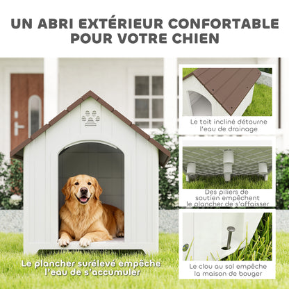 Niche pour chien extérieur, maison chien en polypropylène imperméable ventilé plancher surélevé 88x79x89cm gris clair