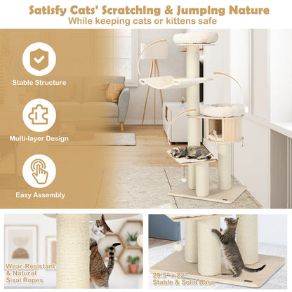NNECW 4-Layer Solid Wood Cat Tree for Kitten & Adult Cat – vue 4
