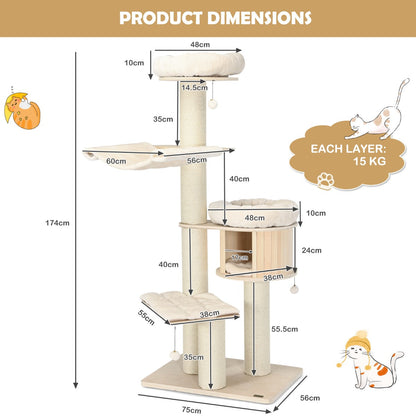 NNECW 4-Layer Solid Wood Cat Tree for Kitten & Adult Cat – vue 5