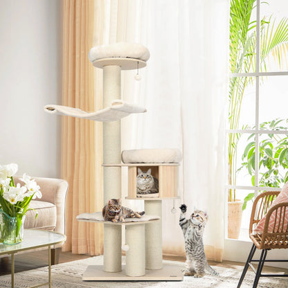 NNECW 4-Layer Solid Wood Cat Tree for Kitten & Adult Cat – vue 2