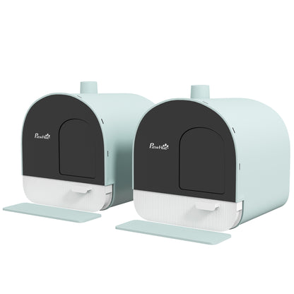 Lot de 2 bacs à litière pour chat avec porte battante, pelle et filtre inclus dim. 43L x 44l x 47H cm