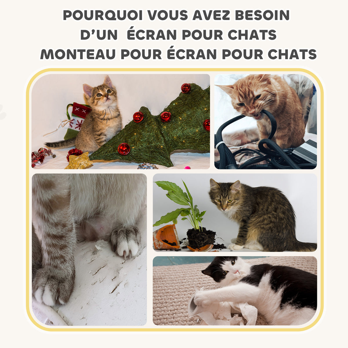 Tonneau à Gratter pour Chat Arbre à Chat Sisal Naturel et Herbiers Marins Recouvert de Peluche 45 x 45 x 79cm Kaki Café