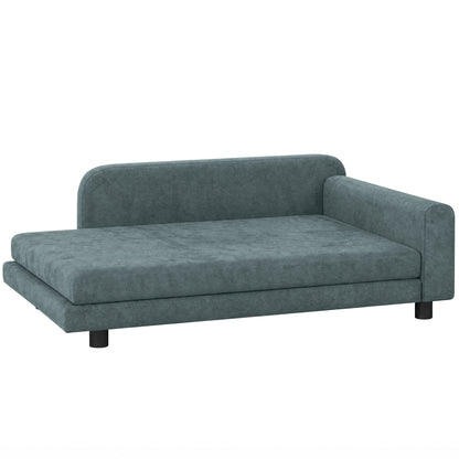 Canapé pour Chien Lit pour Chien Coussin Déhoussable Lavable Dossier Haut Accoudoirs Velours 101x66x34,5cm Gris