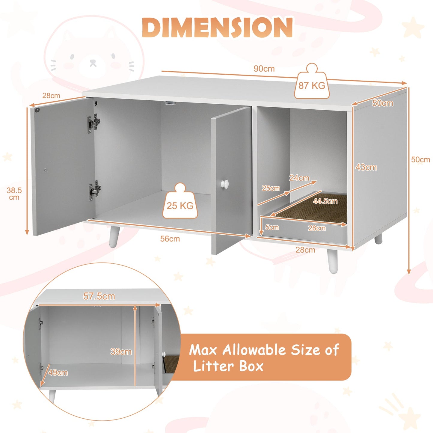NNECW Cat Litter Box Enclosure with Divider for Large Cat &amp Kitty-Grey