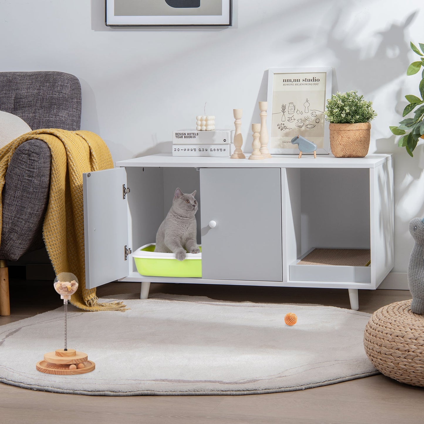 NNECW Cat Litter Box Enclosure with Divider for Large Cat &amp Kitty-Grey