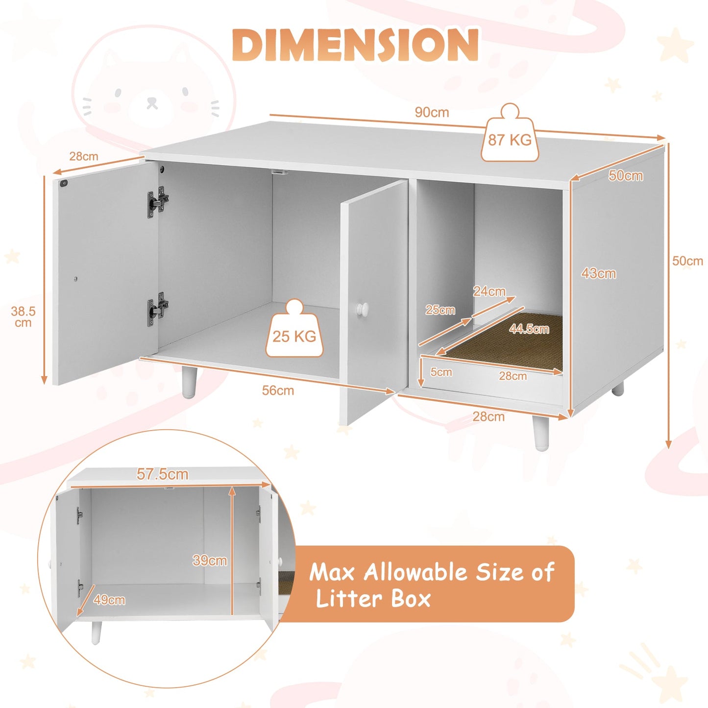 NNECW Cat Litter Box Enclosure with Divider for Large Cat & Kitty White