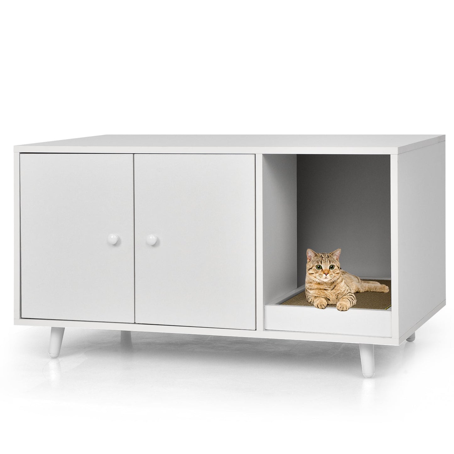 NNECW Cat Litter Box Enclosure with Divider for Large Cat & Kitty White