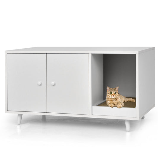 NNECW Cat Litter Box Enclosure with Divider for Large Cat & Kitty White
