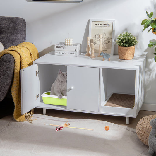 NNECW Cat Litter Box Enclosure with Divider for Large Cat & Kitty White