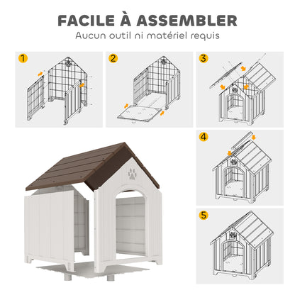 Niche pour chien extérieur, maison chien en polypropylène imperméable ventilé plancher surélevé 88x79x89cm gris clair