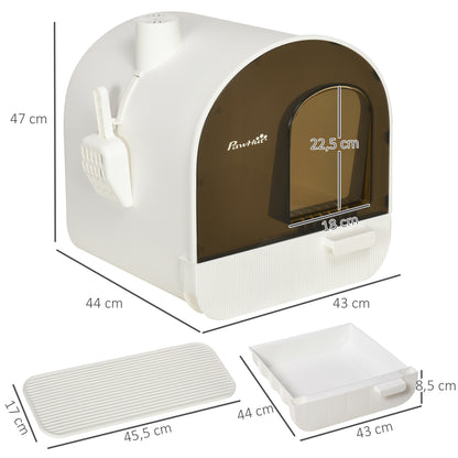 Lot de 2 bacs à litière pour chat maison de toilette porte battante, pelle et filtre inclus dim. 43L x 44l x 47H cm