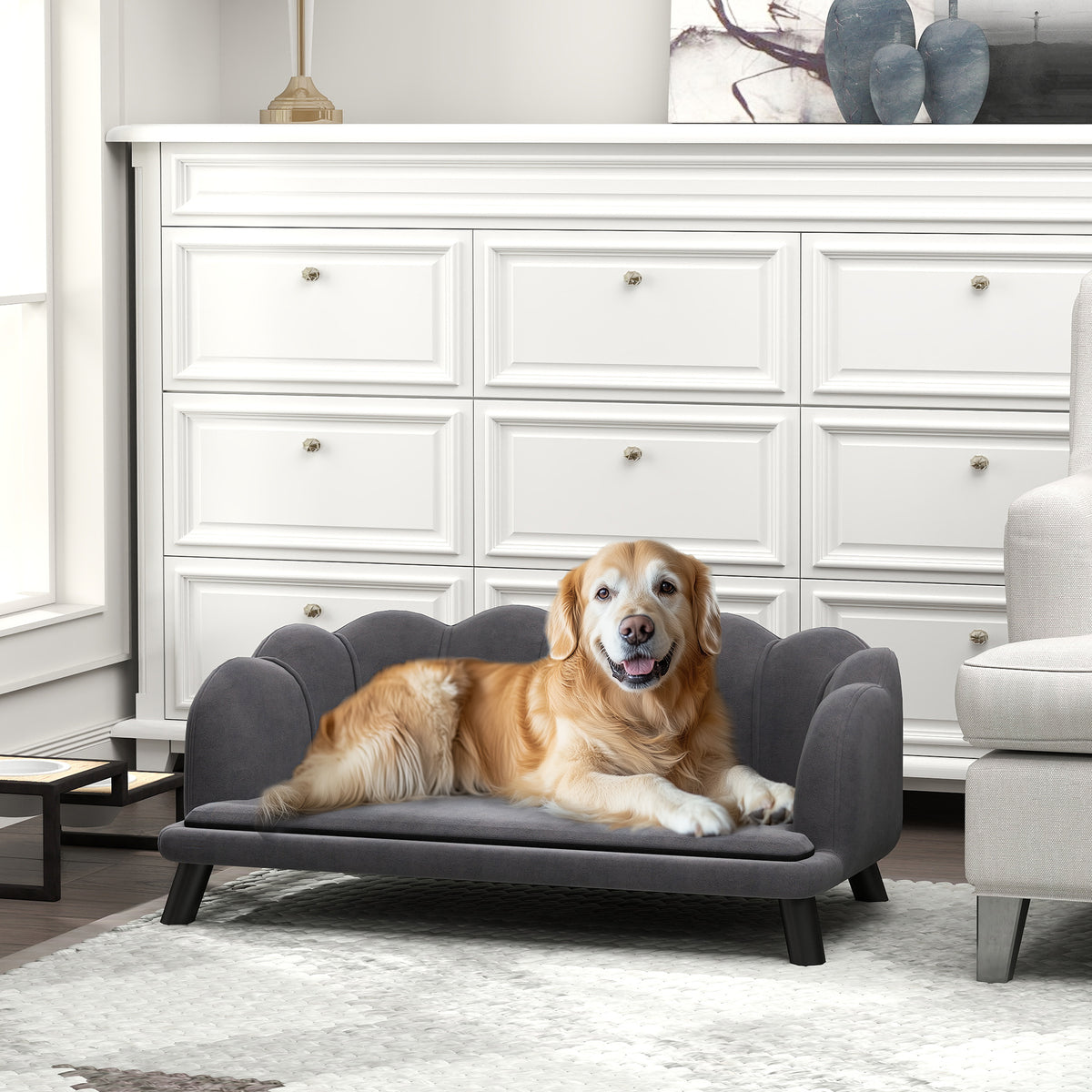 Canapé chien lit pour chien chat coquillage 98L x 60l x 35H cm coussin moelleux velours gris