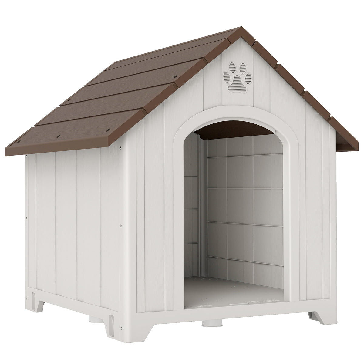 Niche pour chien extérieur, maison chien en polypropylène imperméable ventilé plancher surélevé 88x79x89cm gris clair
